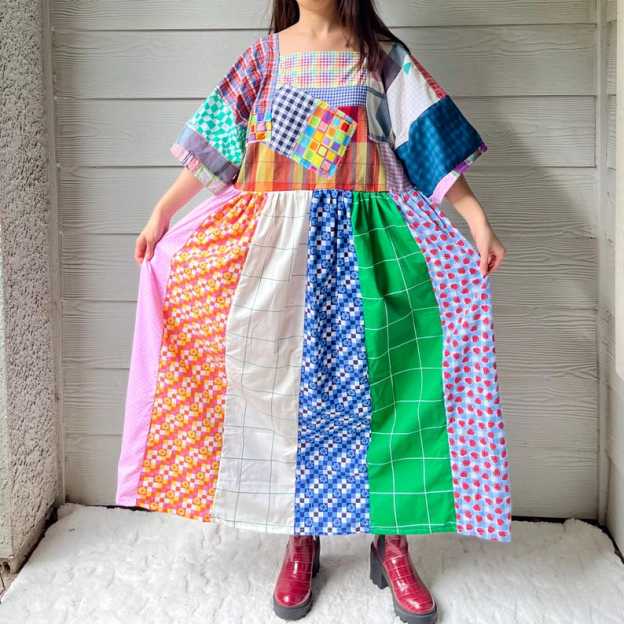 Handmade Quilted Patchwork Plaid/Gingham/Checkered Dress SKU 09044