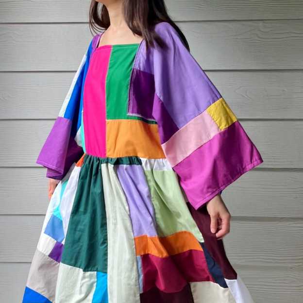 Handmade Quilted Patchwork Colorblock Dress SKU 09045