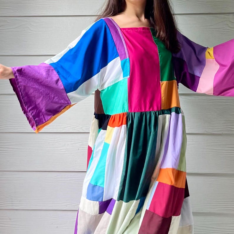 Handmade Quilted Patchwork Colorblock Dress SKU 09045