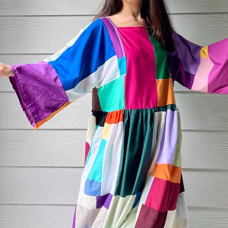 Handmade Quilted Patchwork Colorblock Dress SKU 09045