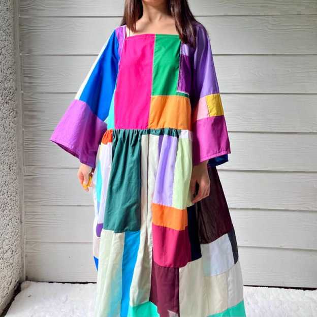 Handmade Quilted Patchwork Colorblock Dress SKU 09045