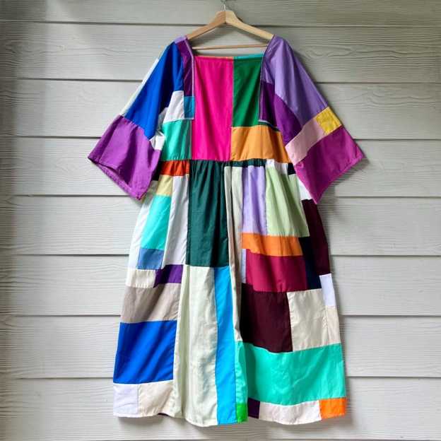 Handmade Quilted Patchwork Colorblock Dress SKU 09045