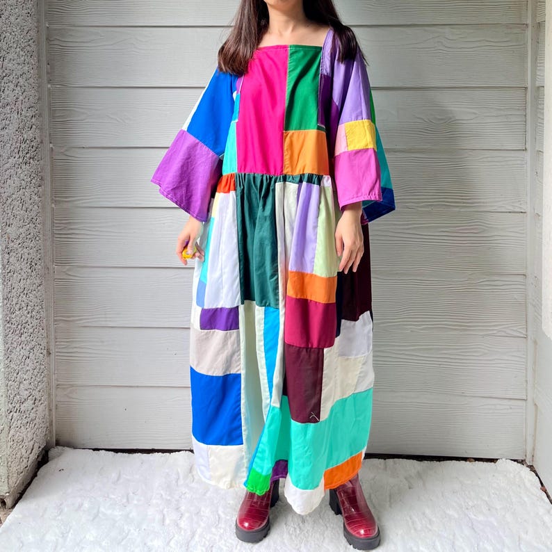 Handmade Quilted Patchwork Colorblock Dress SKU 09045
