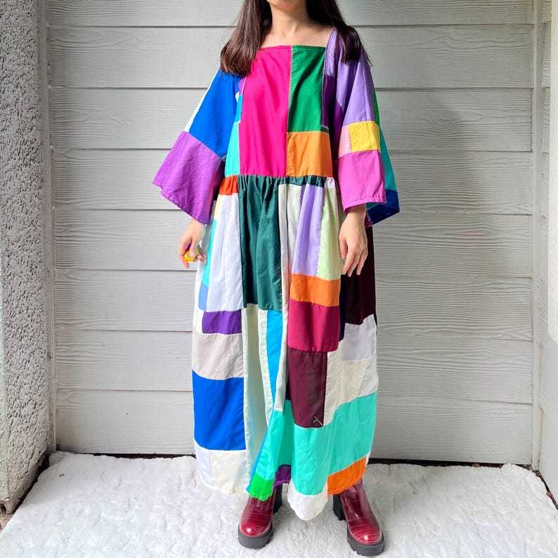 Handmade Quilted Patchwork Colorblock Dress SKU 09045