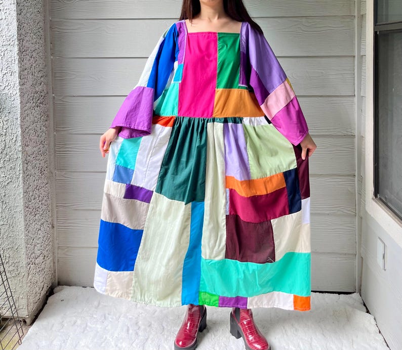 Handmade Quilted Patchwork Colorblock Dress SKU 09045