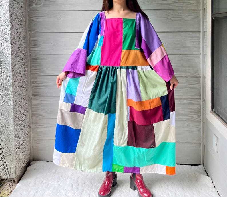 Handmade Quilted Patchwork Colorblock Dress SKU 09045