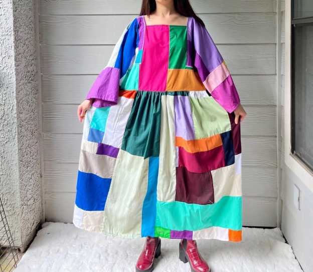 Handmade Quilted Patchwork Colorblock Dress SKU 09045