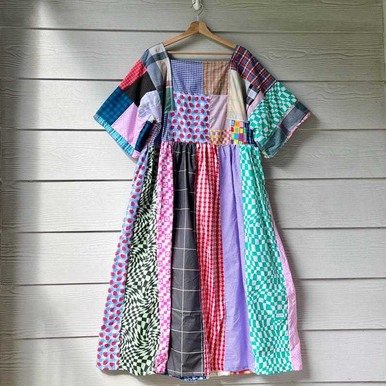 Handmade Quilted Patchwork Plaid/Gingham/Checkered Dress SKU 09044