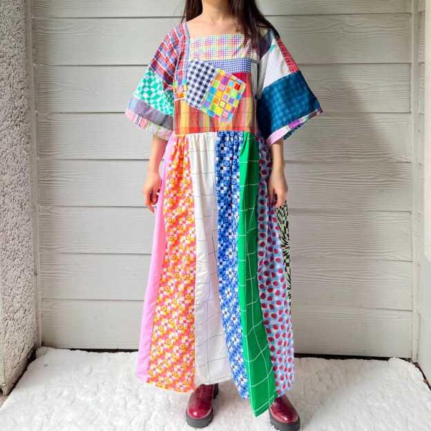 Handmade Quilted Patchwork Plaid/Gingham/Checkered Dress SKU 09044