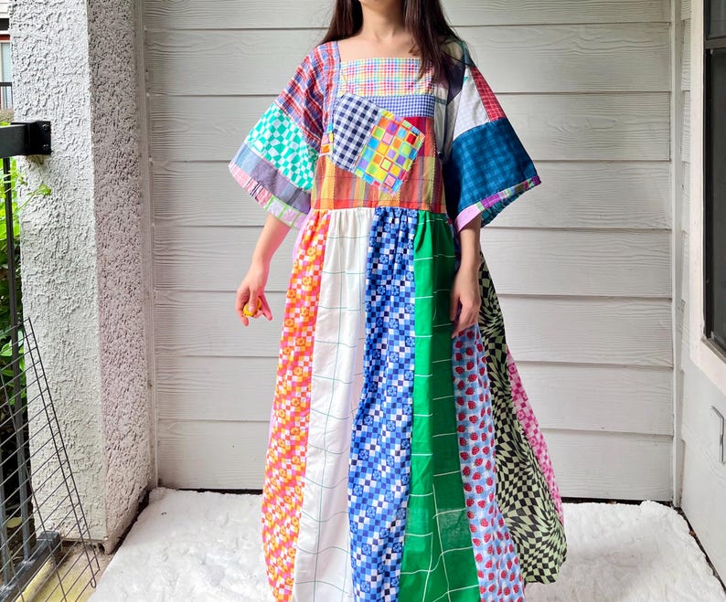 Handmade Quilted Patchwork Plaid/Gingham/Checkered Dress SKU 09044