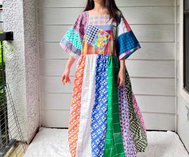 Handmade Quilted Patchwork Plaid/Gingham/Checkered Dress SKU 09044