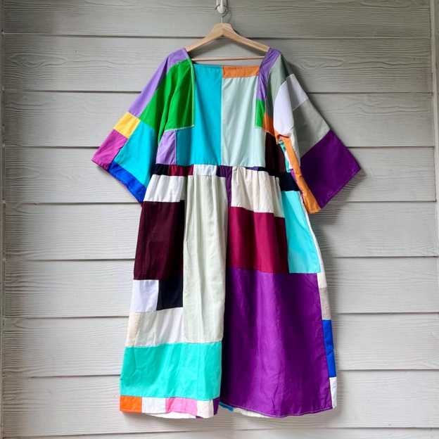 Handmade Quilted Patchwork Colorblock Dress SKU 09045