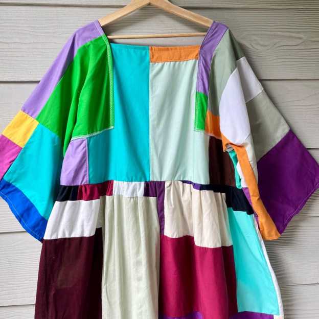 Handmade Quilted Patchwork Colorblock Dress SKU 09045