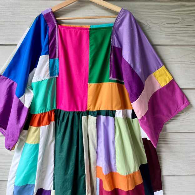 Handmade Quilted Patchwork Colorblock Dress SKU 09045