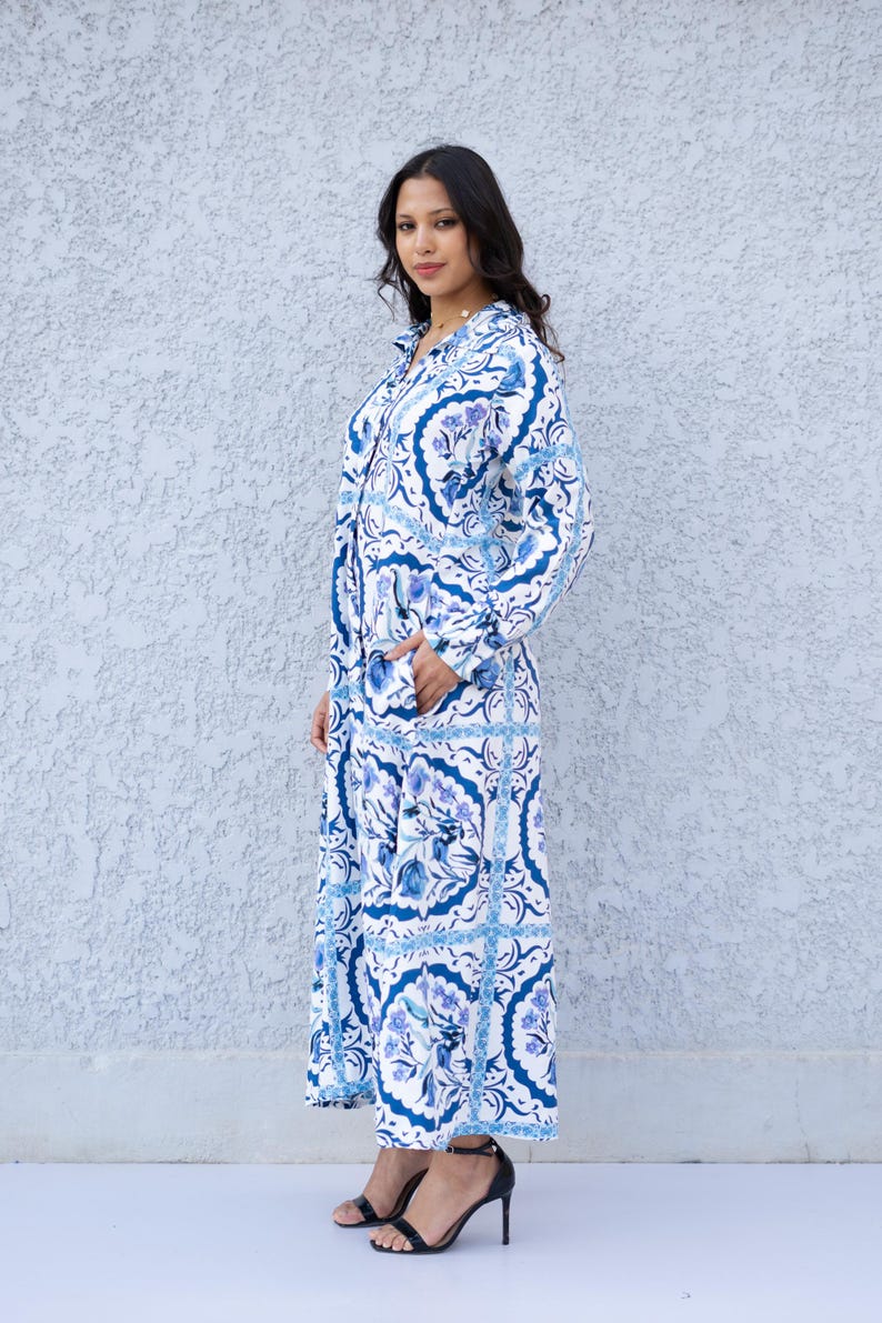 Beautiful Blue Print Kaftan Dress