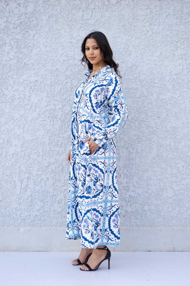 Beautiful Blue Print Kaftan Dress