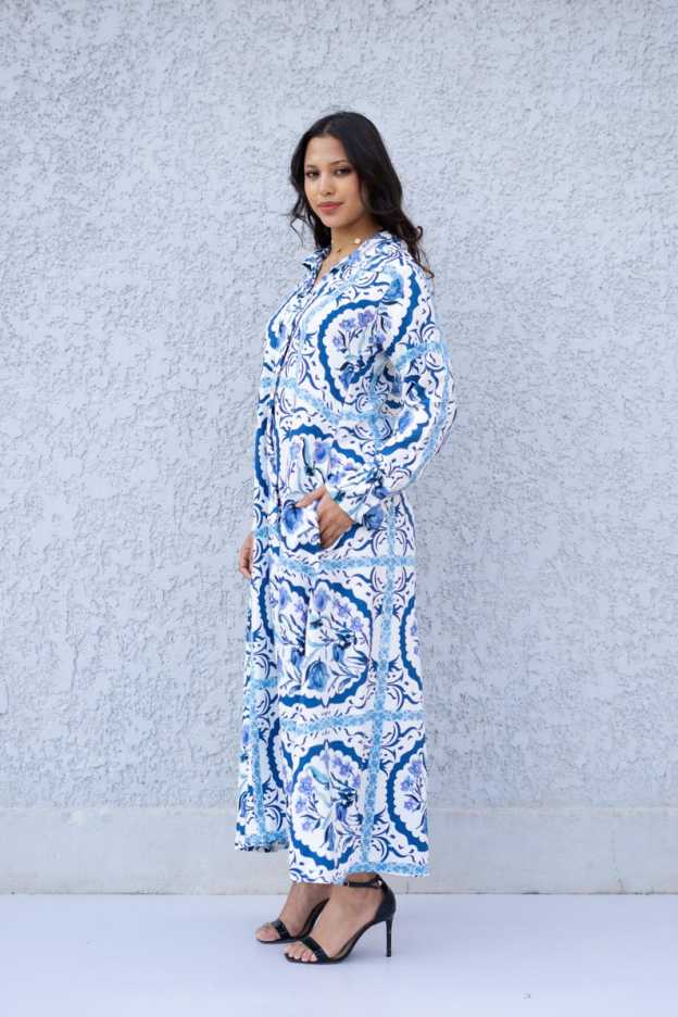 Beautiful Blue Print Kaftan Dress