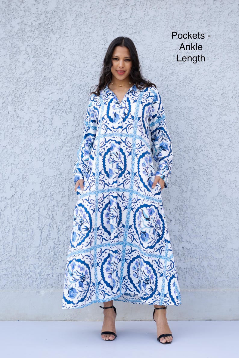 Beautiful Blue Print Kaftan Dress