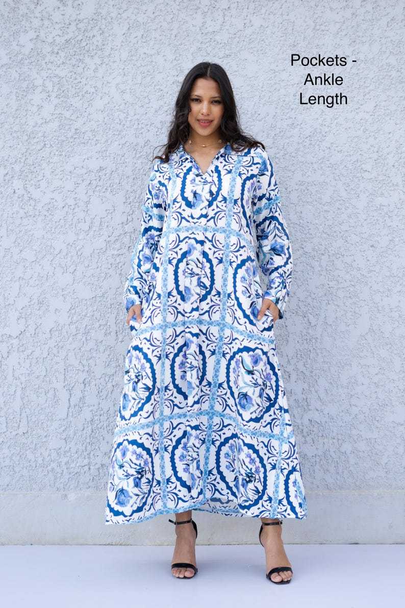 Beautiful Blue Print Kaftan Dress