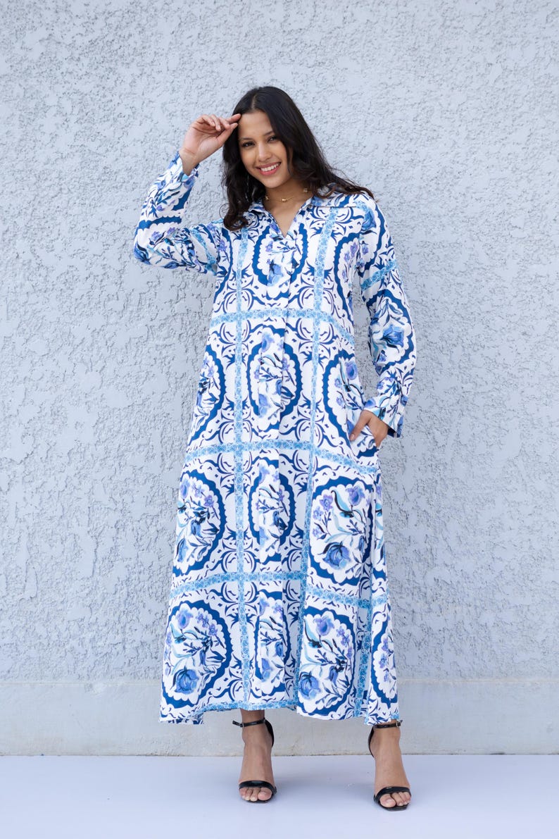 Beautiful Blue Print Kaftan Dress