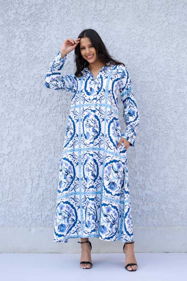 Beautiful Blue Print Kaftan Dress