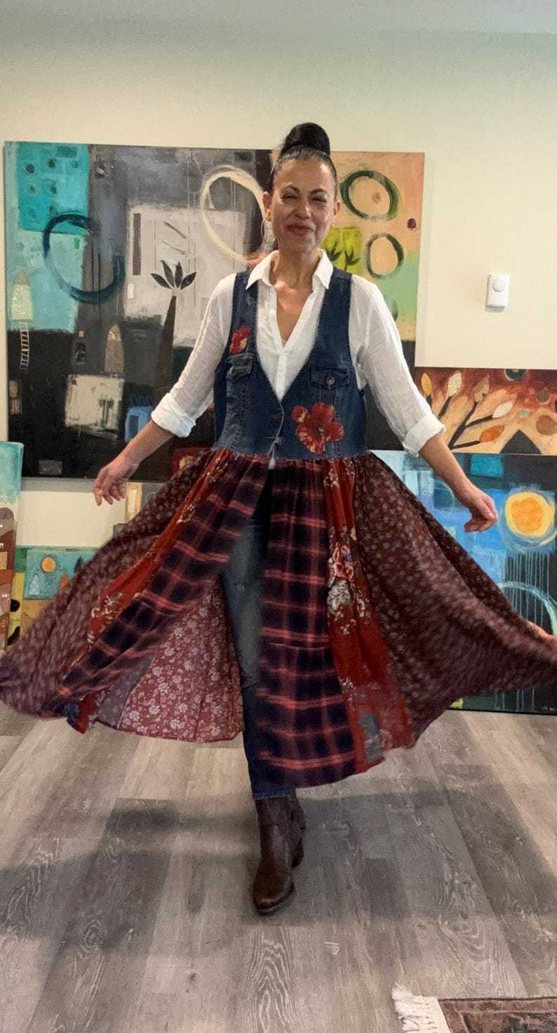 Patchwork Hippie Long Sleeveless Duster