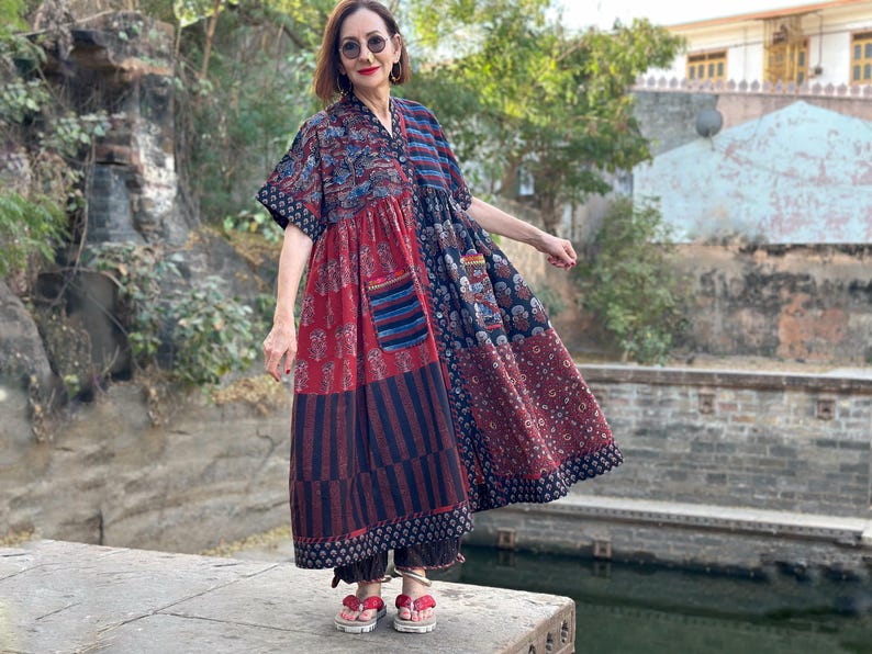 Cotton Dress with Hand Printed Fabrics