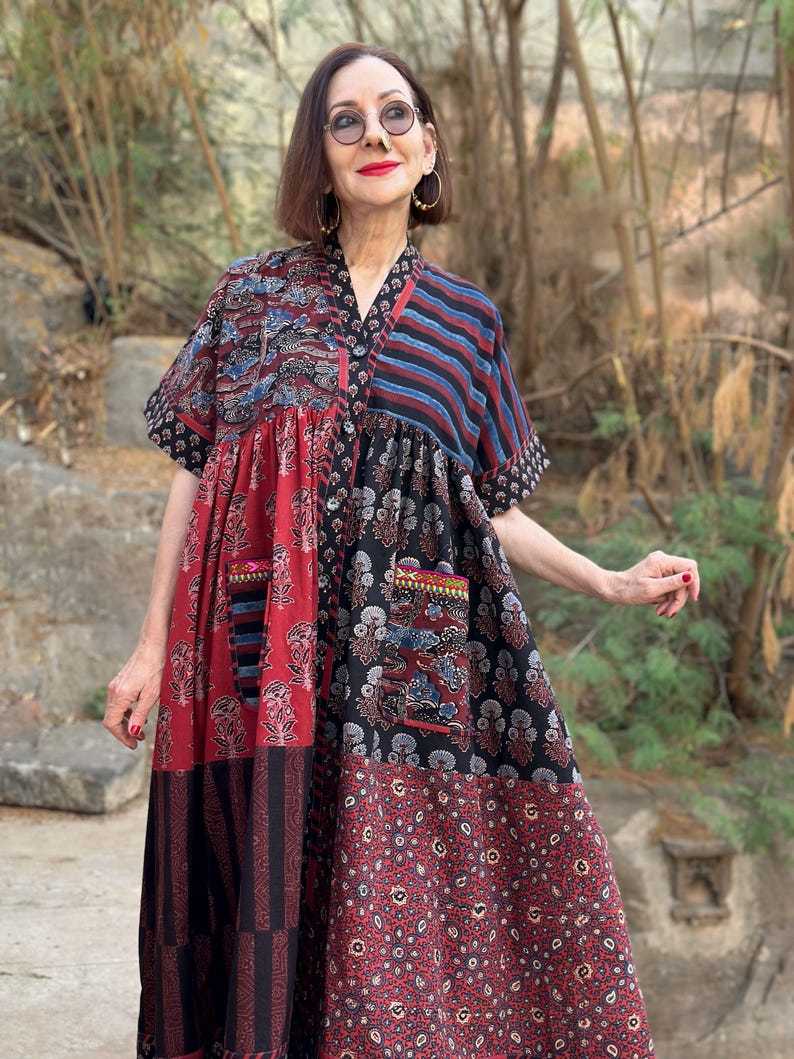 Cotton Dress with Hand Printed Fabrics