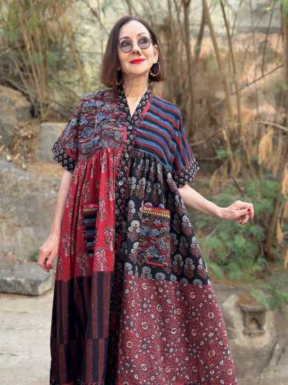 Cotton Dress with Hand Printed Fabrics