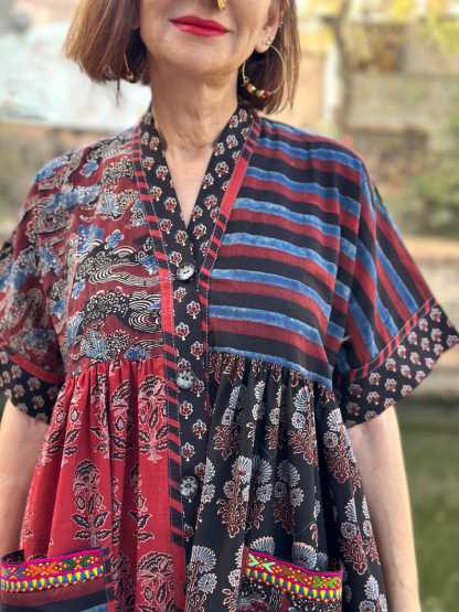 Cotton Dress with Hand Printed Fabrics