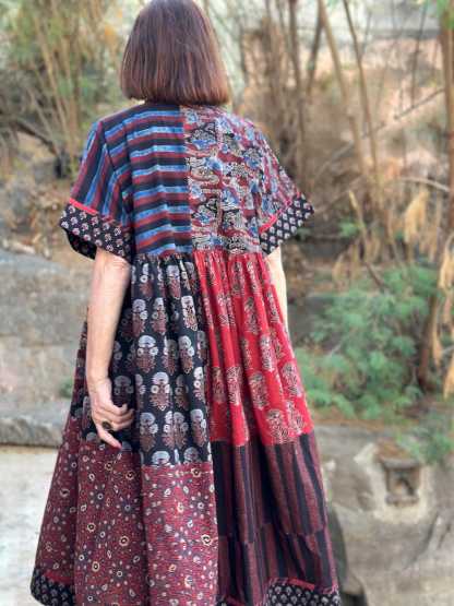 Cotton Dress with Hand Printed Fabrics