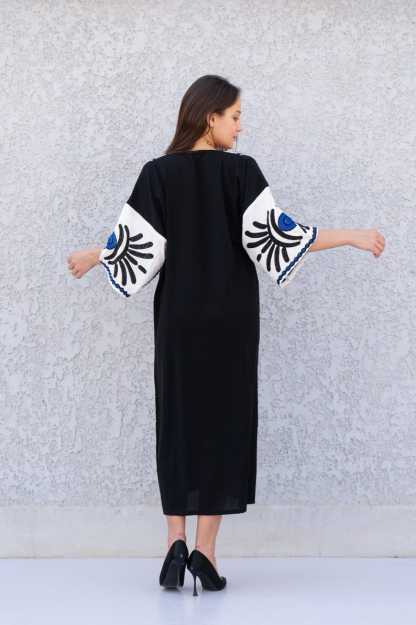 Beautiful Greek Eye Black Linen/Poly Caftan