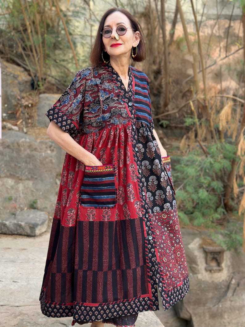 Cotton Dress with Hand Printed Fabrics