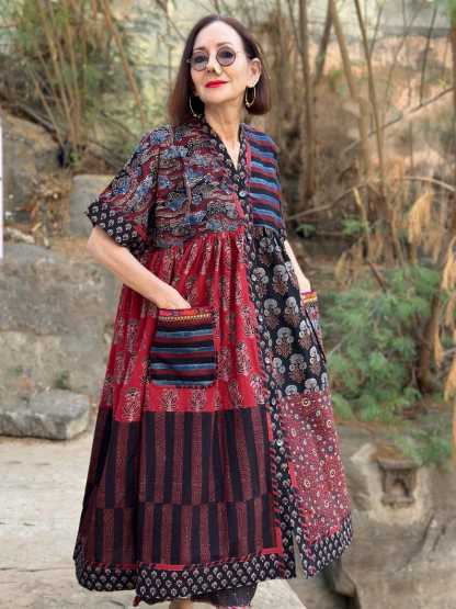 Cotton Dress with Hand Printed Fabrics