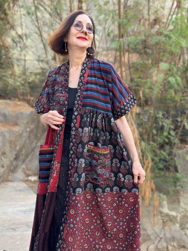 Cotton Dress with Hand Printed Fabrics