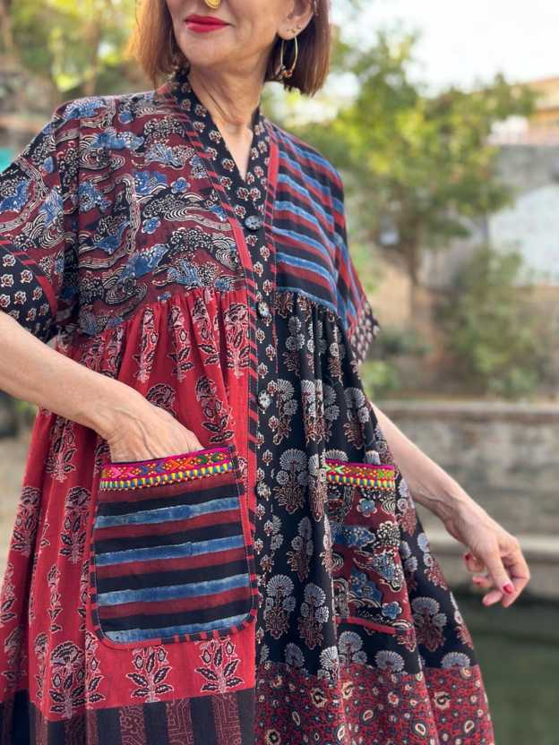 Cotton Dress with Hand Printed Fabrics