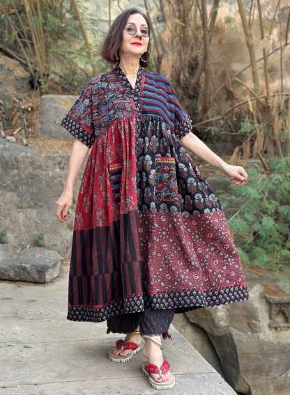 Cotton Dress with Hand Printed Fabrics