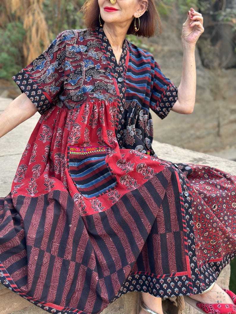 Cotton Dress with Hand Printed Fabrics