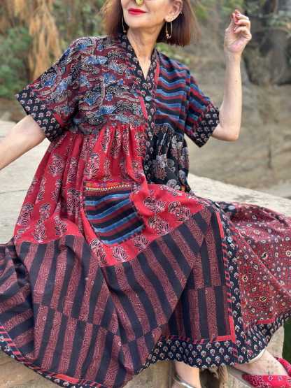 Cotton Dress with Hand Printed Fabrics