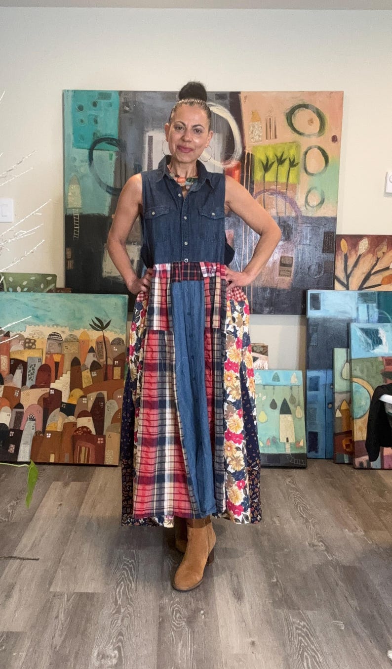 Sleeveless Boho Denim Patchwork Maxi Dress