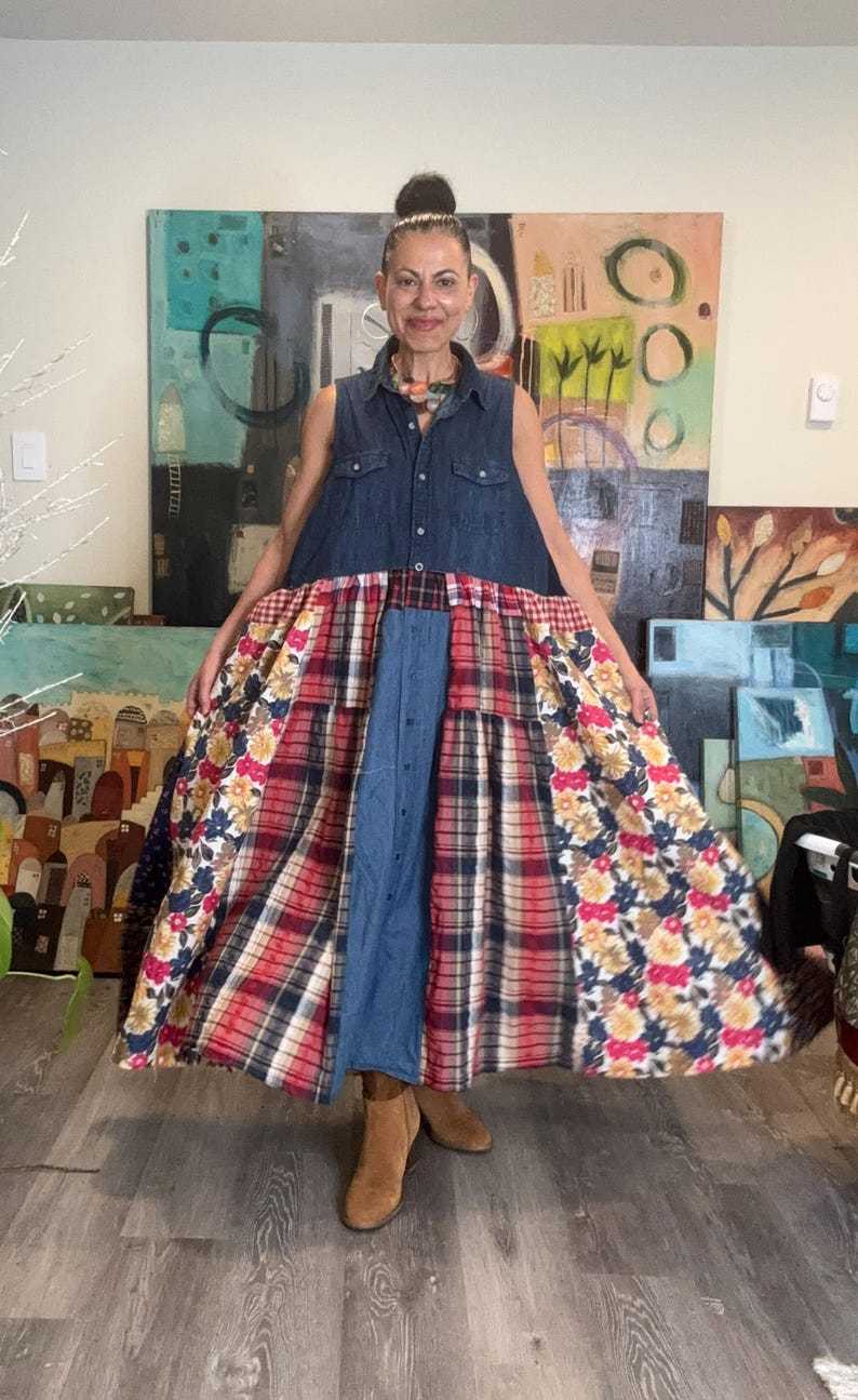 Sleeveless Boho Denim Patchwork Maxi Dress