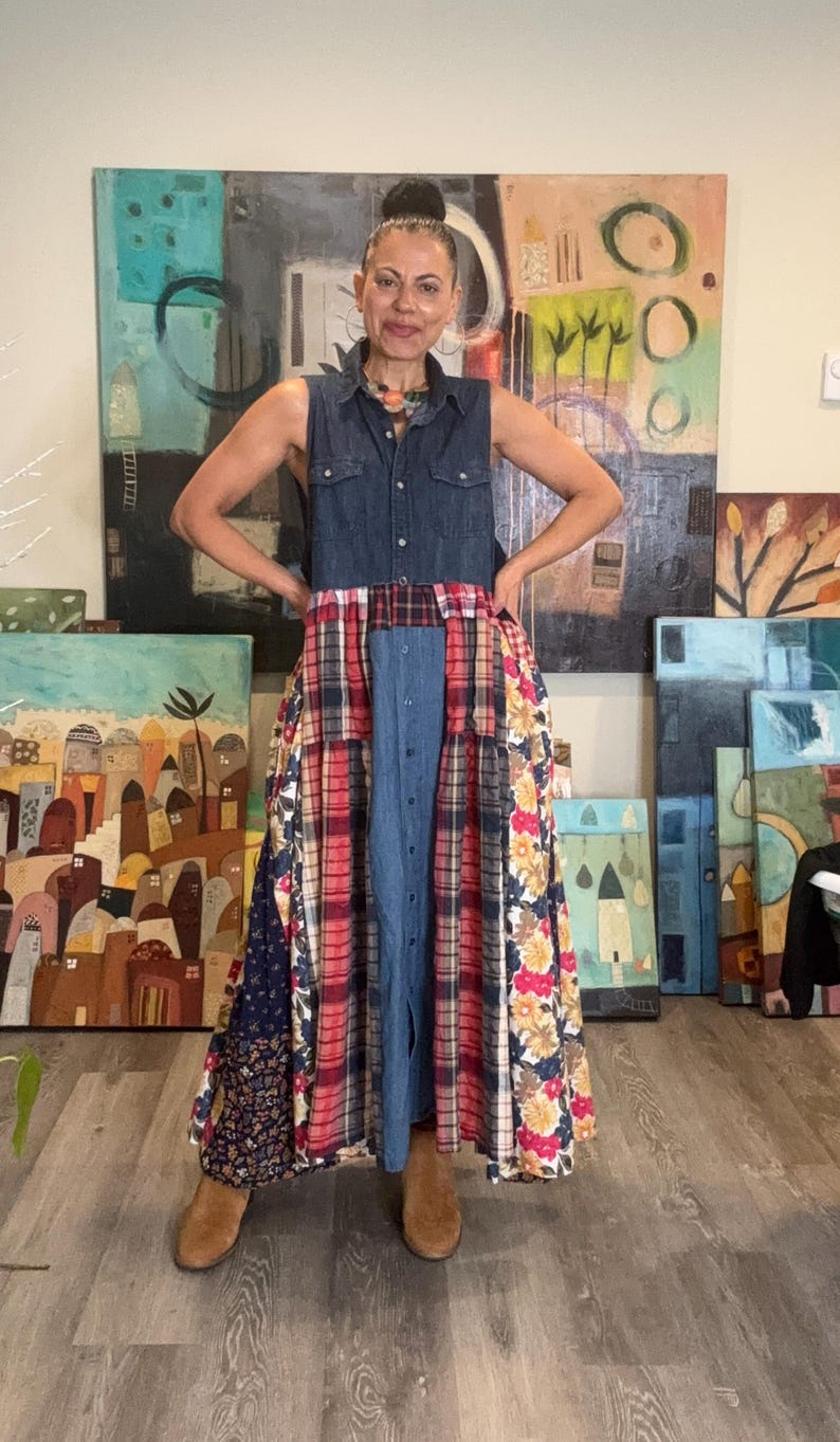 Sleeveless Boho Denim Patchwork Maxi Dress