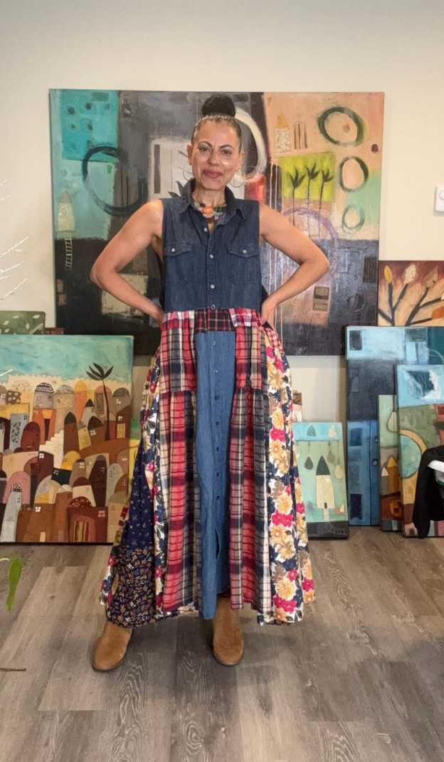 Sleeveless Boho Denim Patchwork Maxi Dress
