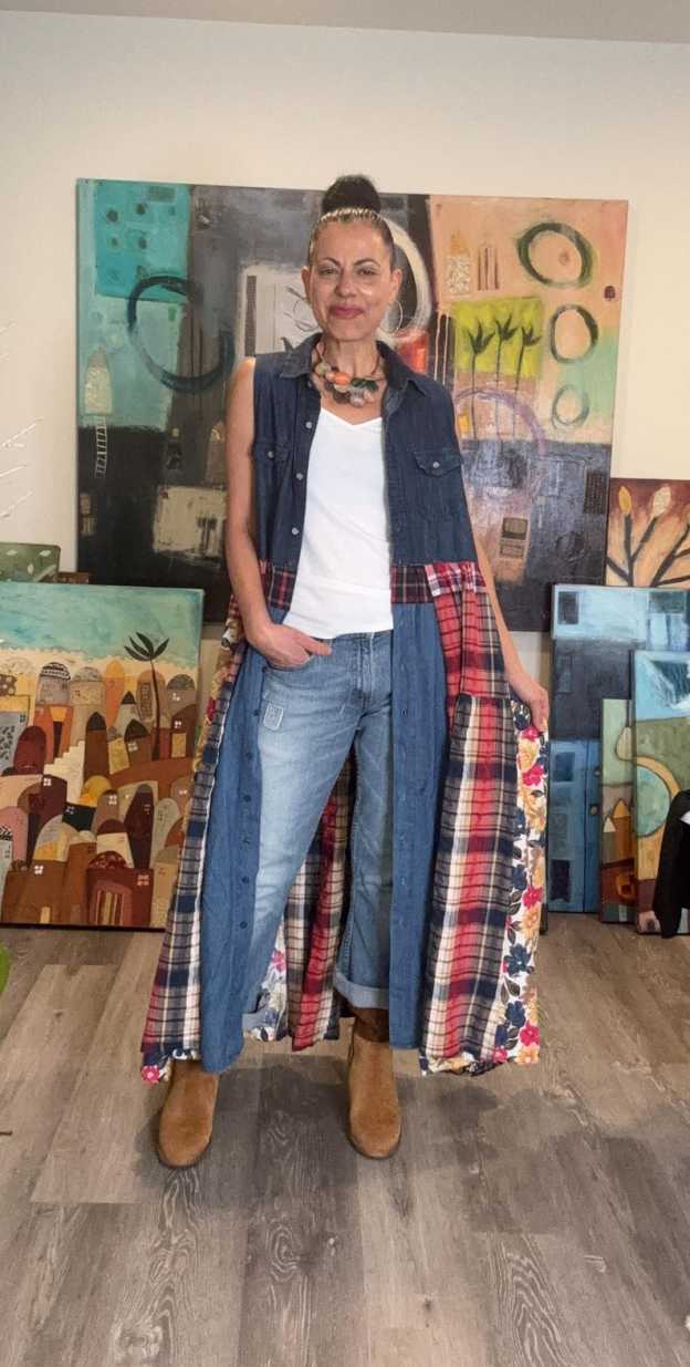 Sleeveless Boho Denim Patchwork Maxi Dress