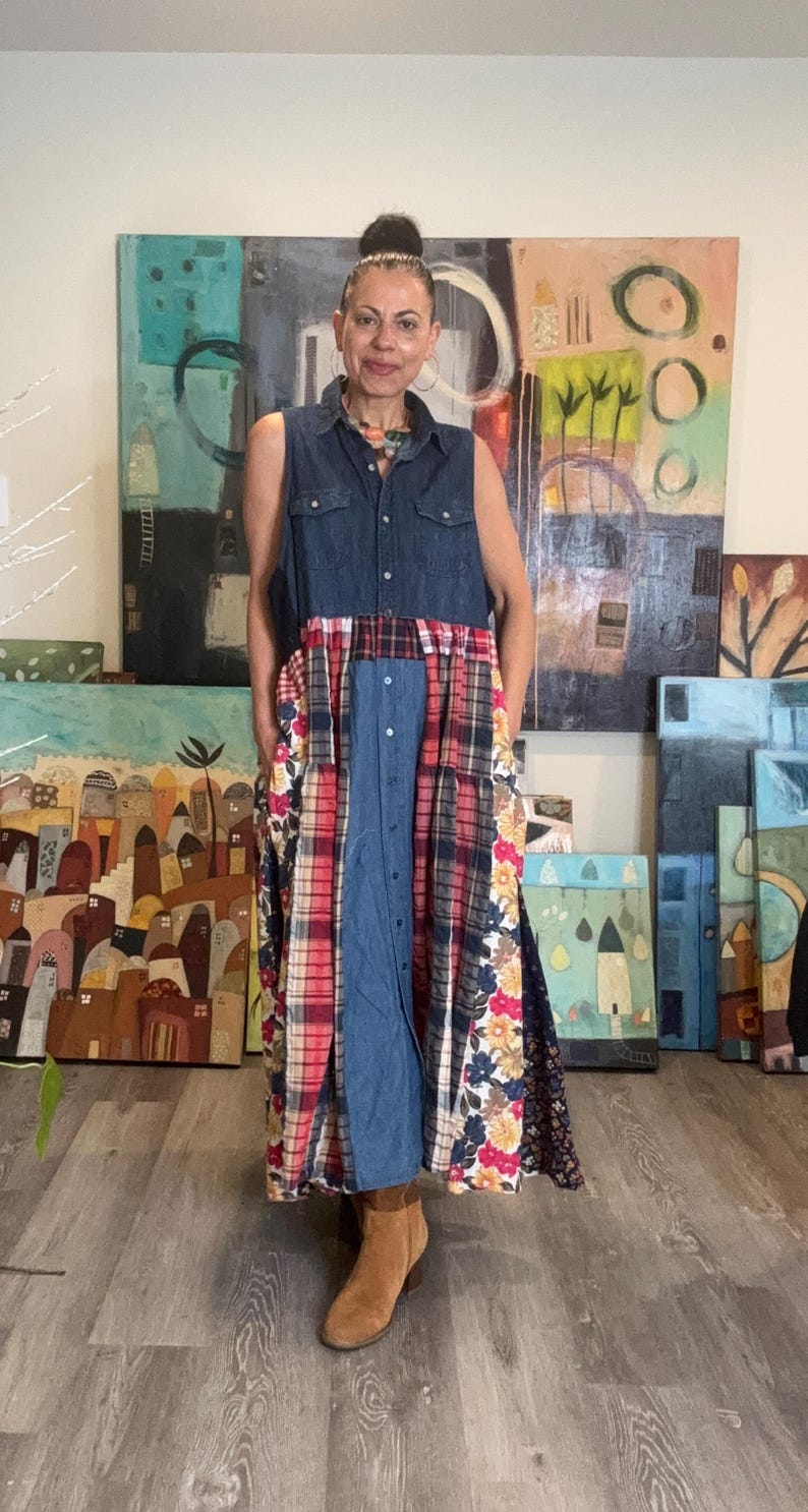 Sleeveless Boho Denim Patchwork Maxi Dress