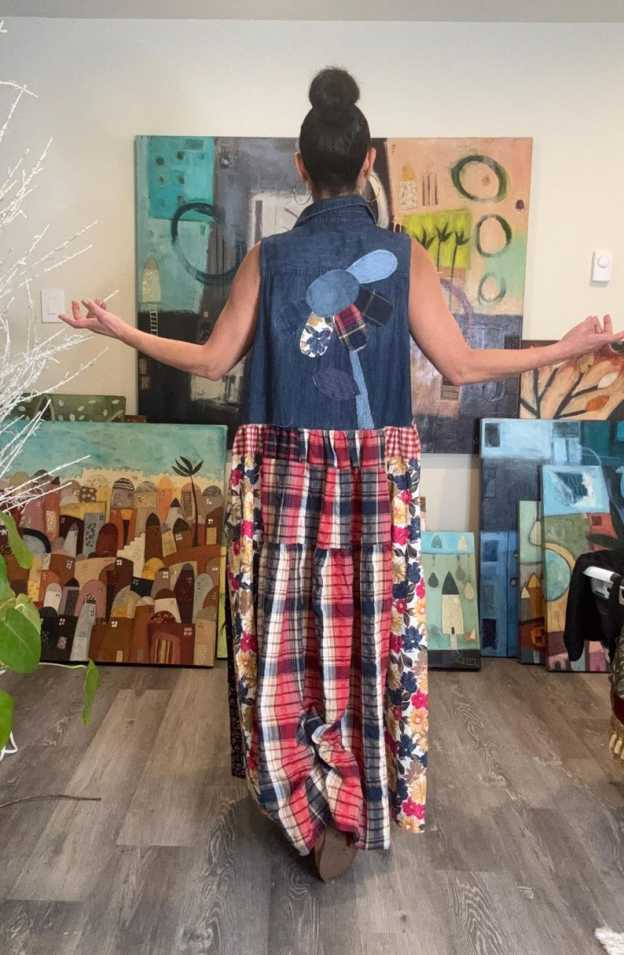 Sleeveless Boho Denim Patchwork Maxi Dress