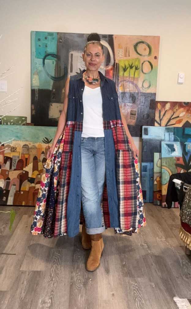 Sleeveless Boho Denim Patchwork Maxi Dress