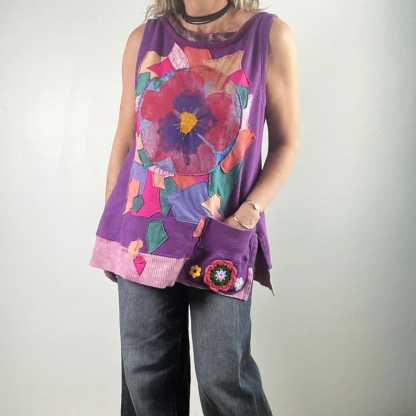 Colorful Art Shirt Boho Women's Wear A-Line Tunic Mosaic Patchwork Top Oversize Tank Shirt With Pocket L XL 1X 'HALLIE'