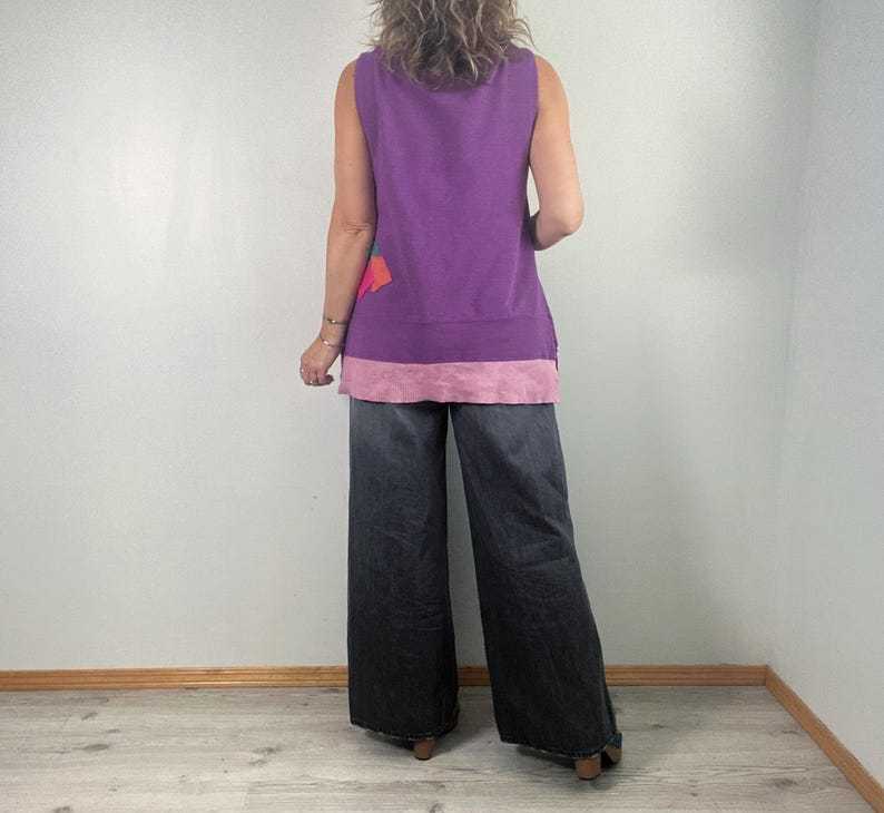 Colorful Art Shirt Boho Women's Wear A-Line Tunic Mosaic Patchwork Top Oversize Tank Shirt With Pocket L XL 1X 'HALLIE'