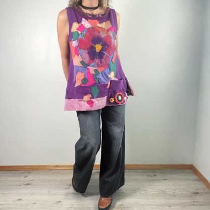 Colorful Art Shirt Boho Women's Wear A-Line Tunic Mosaic Patchwork Top Oversize Tank Shirt With Pocket L XL 1X 'HALLIE'